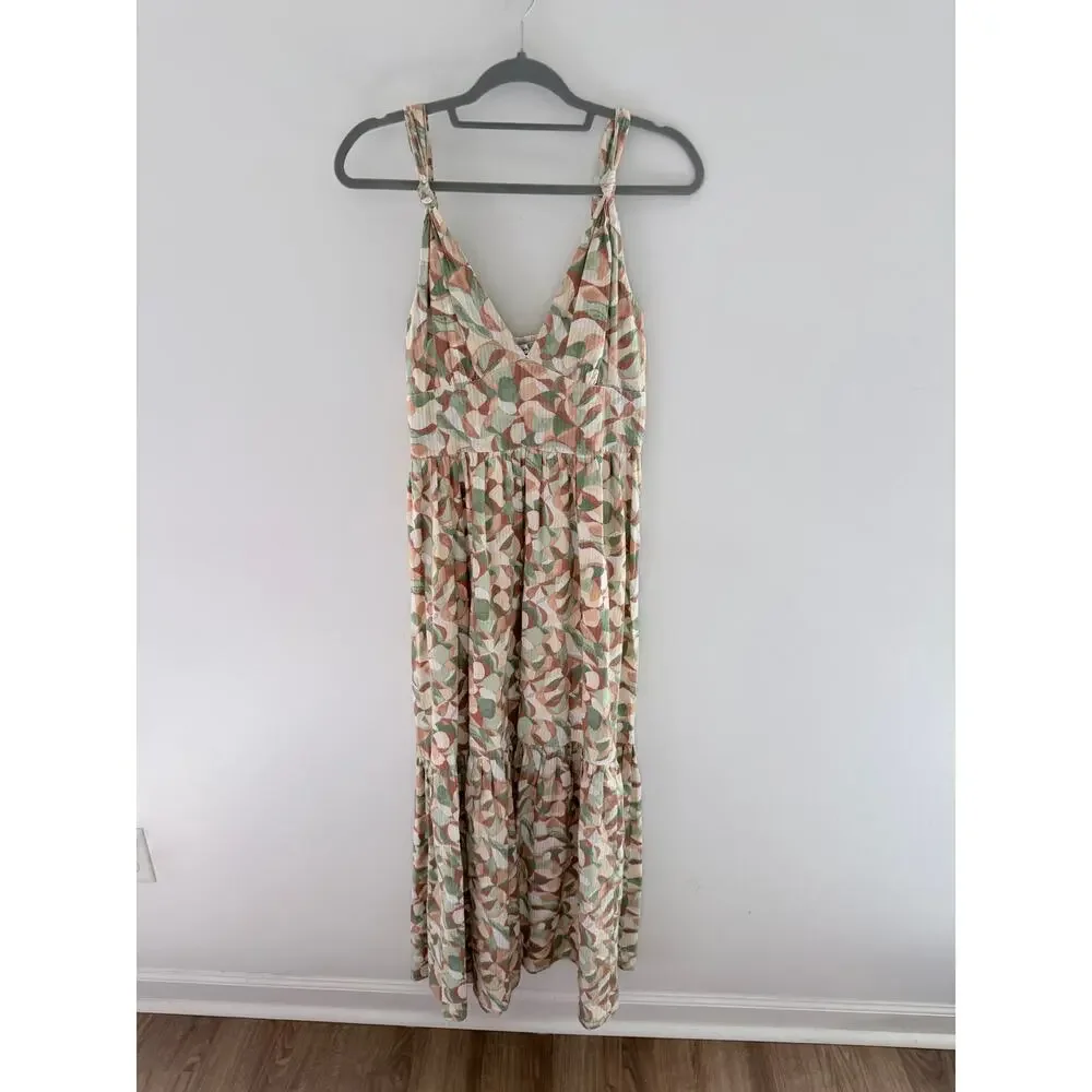 Abercrombie & Fitch Knotted Strap Maxi Green Pink Floral V-neck Dress-Size S